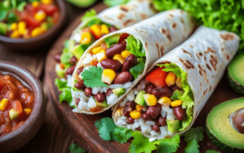 Vegan Corn Rice & Bean Burritos