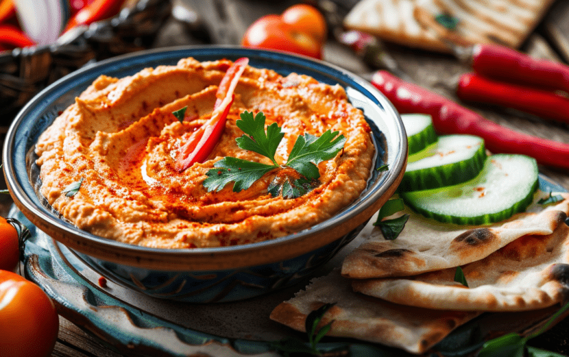 Creamy Roasted Bell Peppers with Hummus
