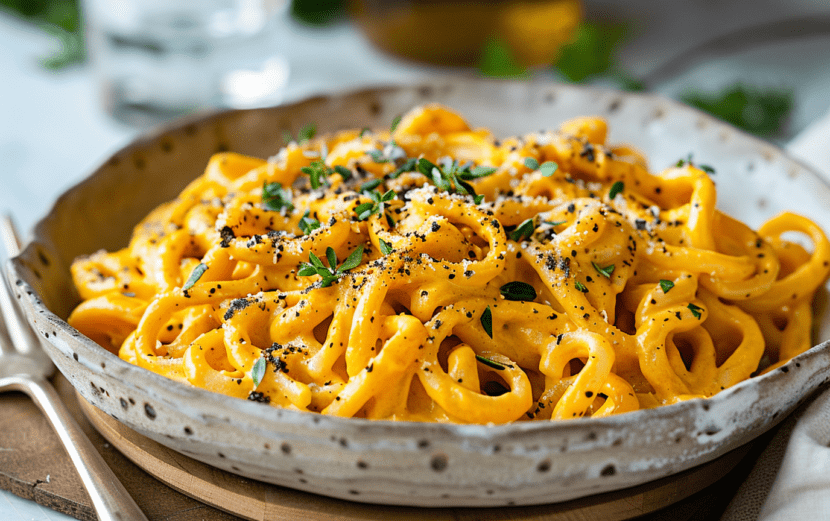 Creamy Vegan Squash Pasta- done
