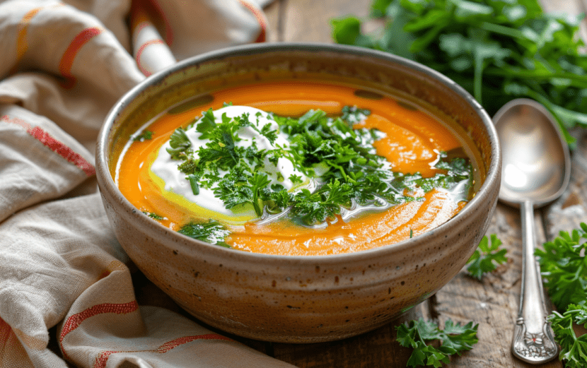 Spiced Carrot Soup with Herb Sauce_ done