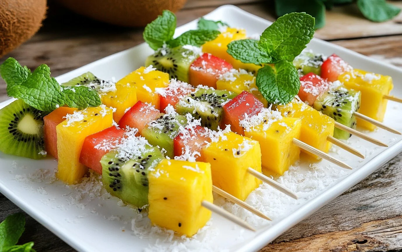 Patriotic Fruit Skewers with Coconut Dip