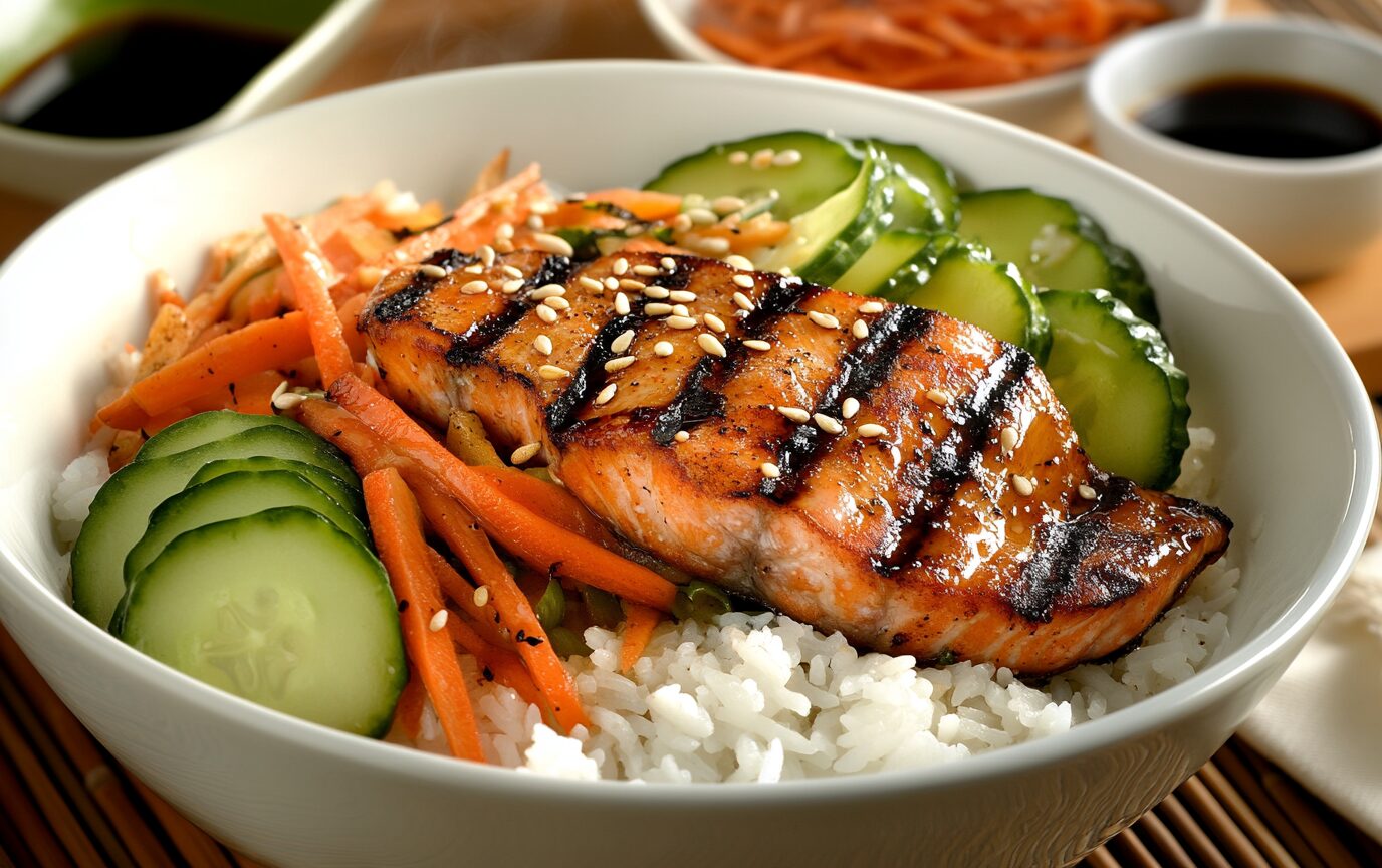 Grilled Protein and Veggie Rice Bowl Light Orange Bean