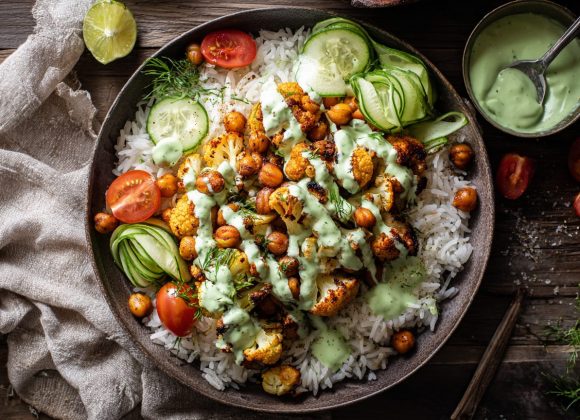 Roasted Cauliflower Chickpea Rice Bowls